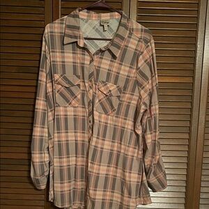 Como Vintage Pink and Gray Plaid Button-Down Shirt